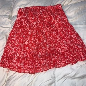 Red Patterned Flowy Mini Skirt